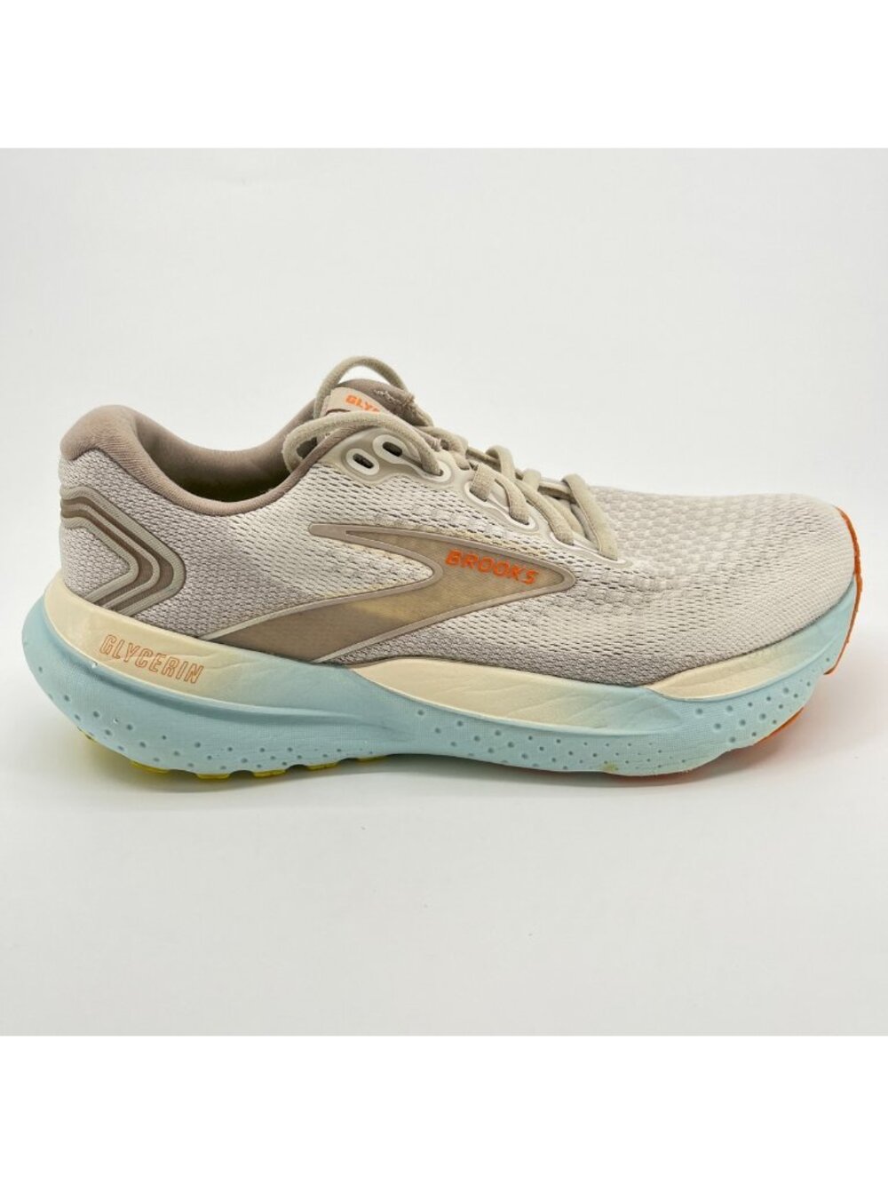 Brooks Glycerin 21 Womens Size 8.5 Beige Blue Athletic Running Shoes Sneakers